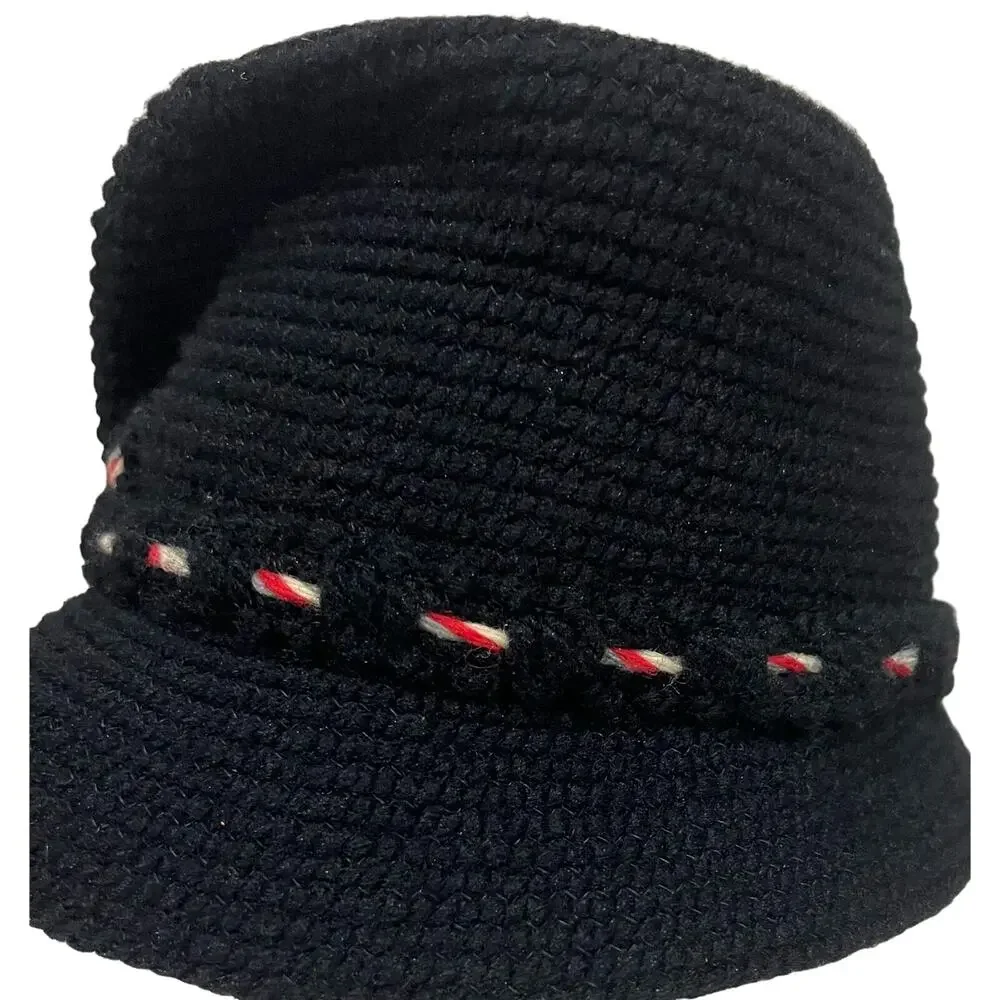 Everitt Needlepoint Vintage Women’s Hat Fascinator Black Cloche Woven Rope Band